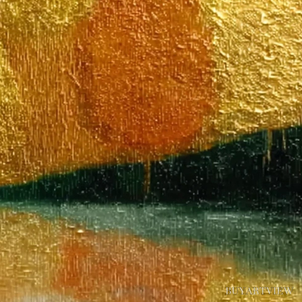 ARTOVITAS Autumn'S Treasure – Whimsical Textured Gold Leaf Cat Painting - image 3
