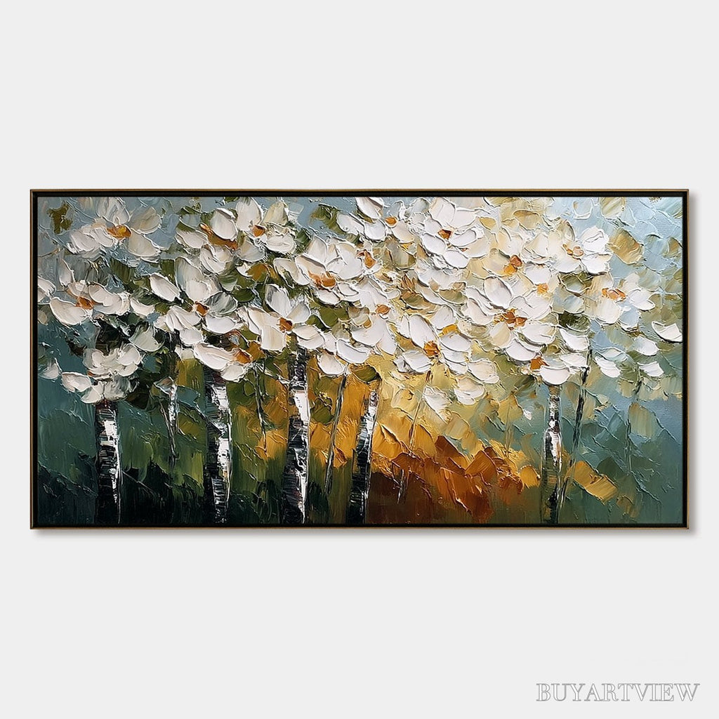ARTOVITAS Forest of Light – Heavily Textured Palette Knife Birch Tree Forest Painting - image 1