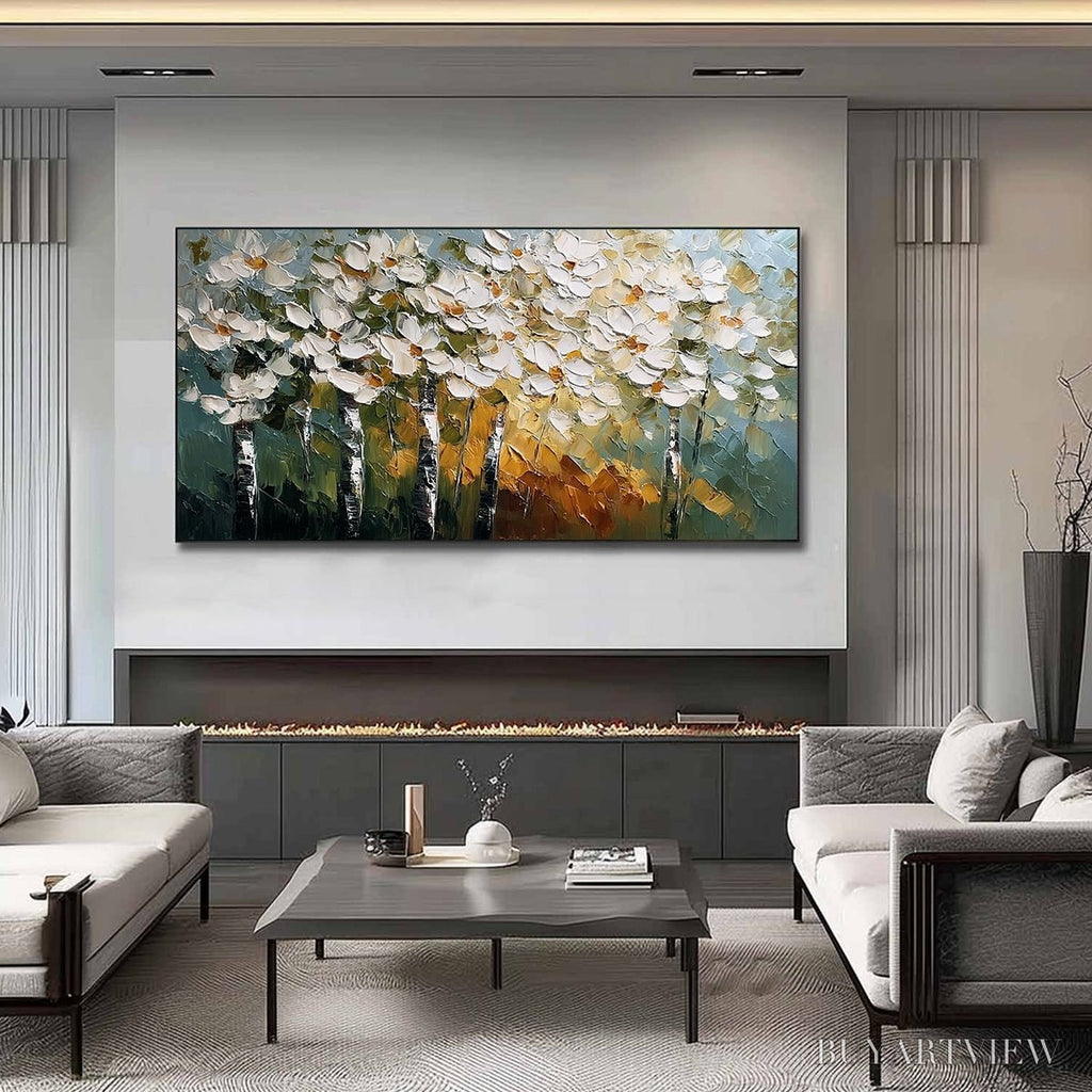 ARTOVITAS Forest of Light – Heavily Textured Palette Knife Birch Tree Forest Painting - image 2