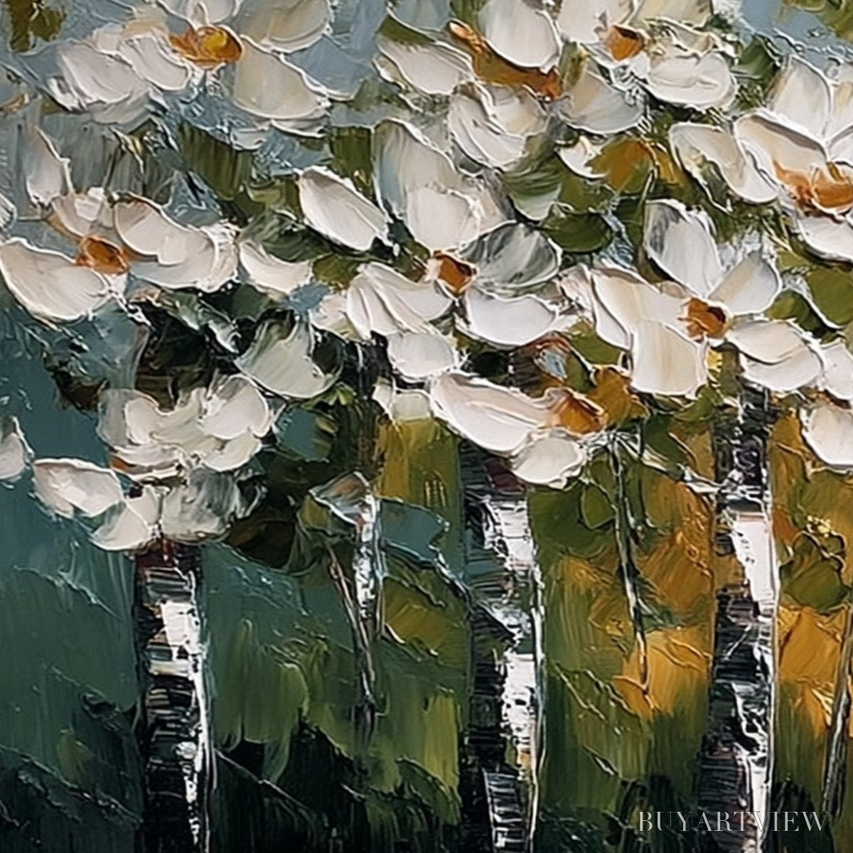 ARTOVITAS Forest of Light – Heavily Textured Palette Knife Birch Tree Forest Painting - image 3