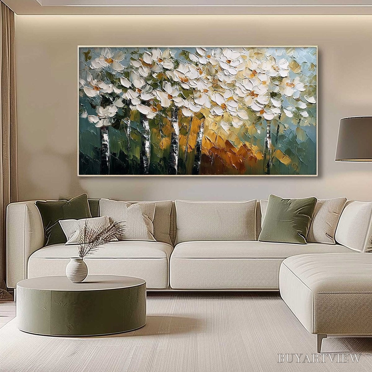 ARTOVITAS Forest of Light – Heavily Textured Palette Knife Birch Tree Forest Painting - image 4