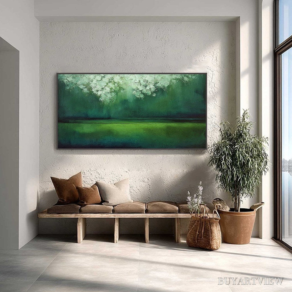 ARTOVITAS Verdant Stillness – Large Green Abstract Landscape Texture Painting - image 2