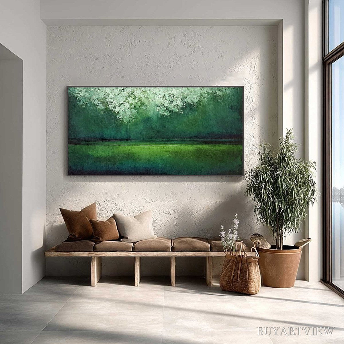 ARTOVITAS Verdant Stillness – Large Green Abstract Landscape Texture Painting - image 2