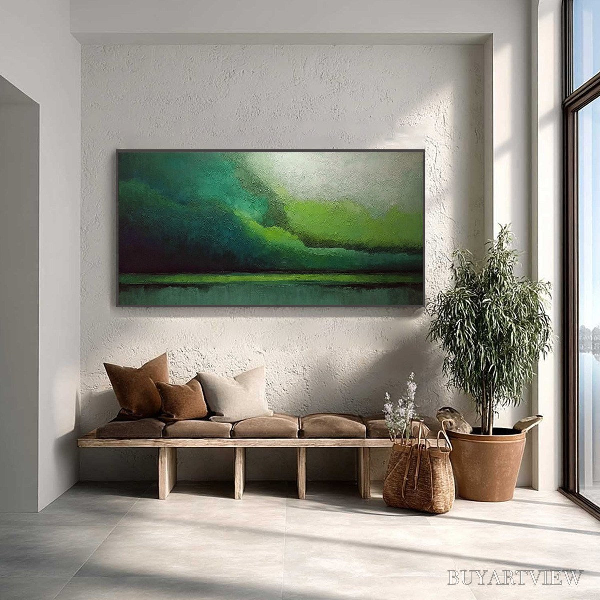 ARTOVITAS Verdant Calm – Large Green Abstract Landscape Textured Oil Painting - image 2