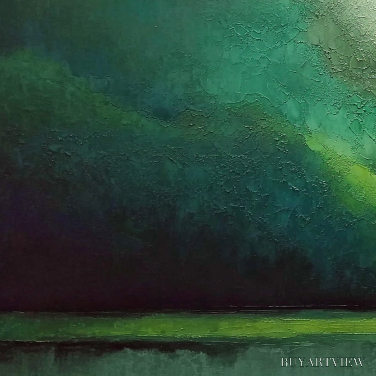 ARTOVITAS Verdant Calm – Large Green Abstract Landscape Textured Oil Painting - image 3
