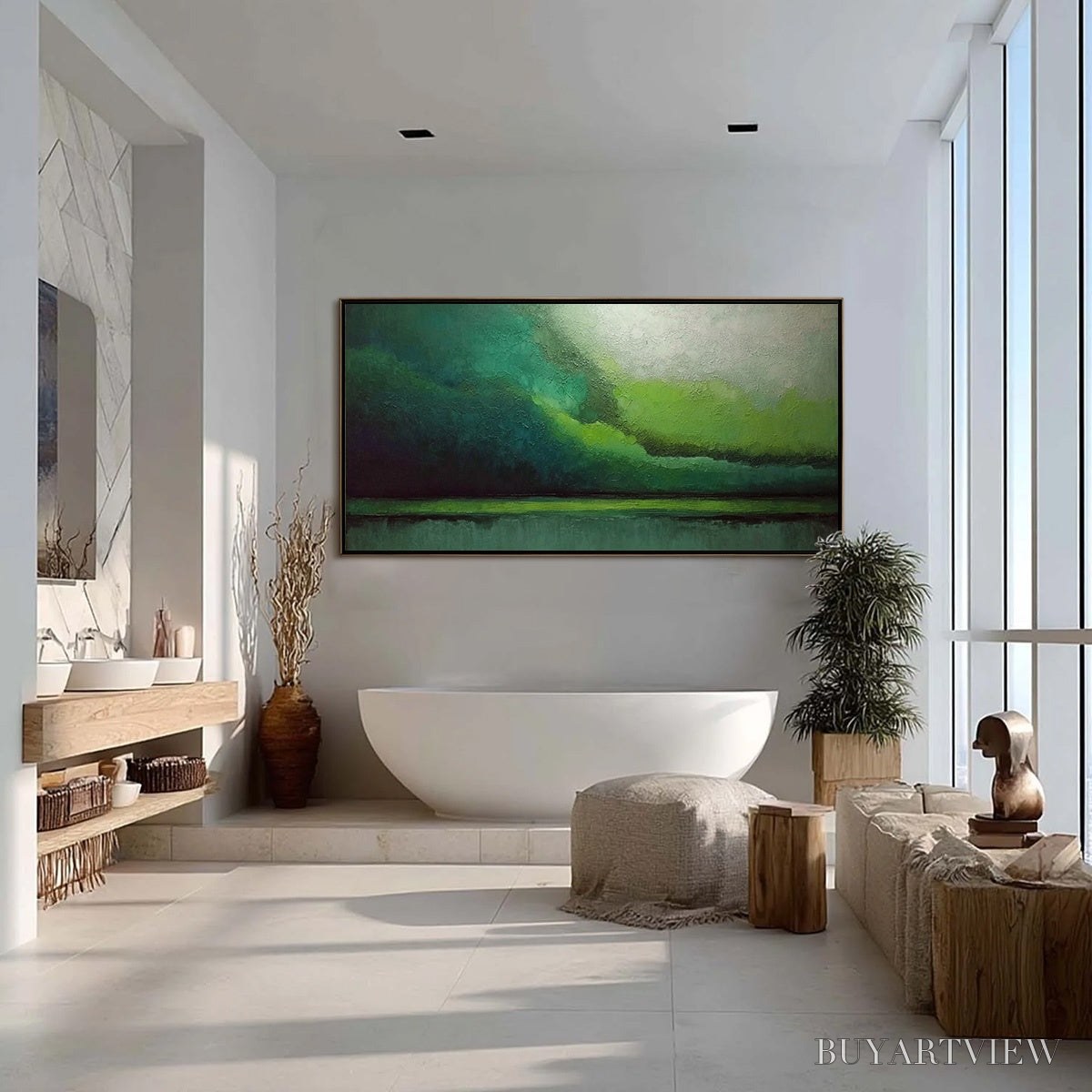 ARTOVITAS Verdant Calm – Large Green Abstract Landscape Textured Oil Painting - image 4