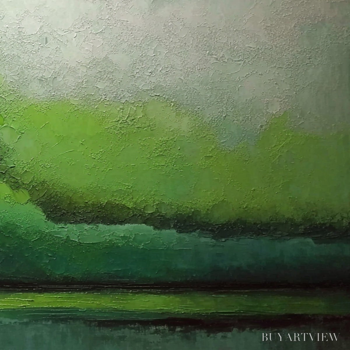 ARTOVITAS Verdant Calm – Large Green Abstract Landscape Textured Oil Painting - image 5
