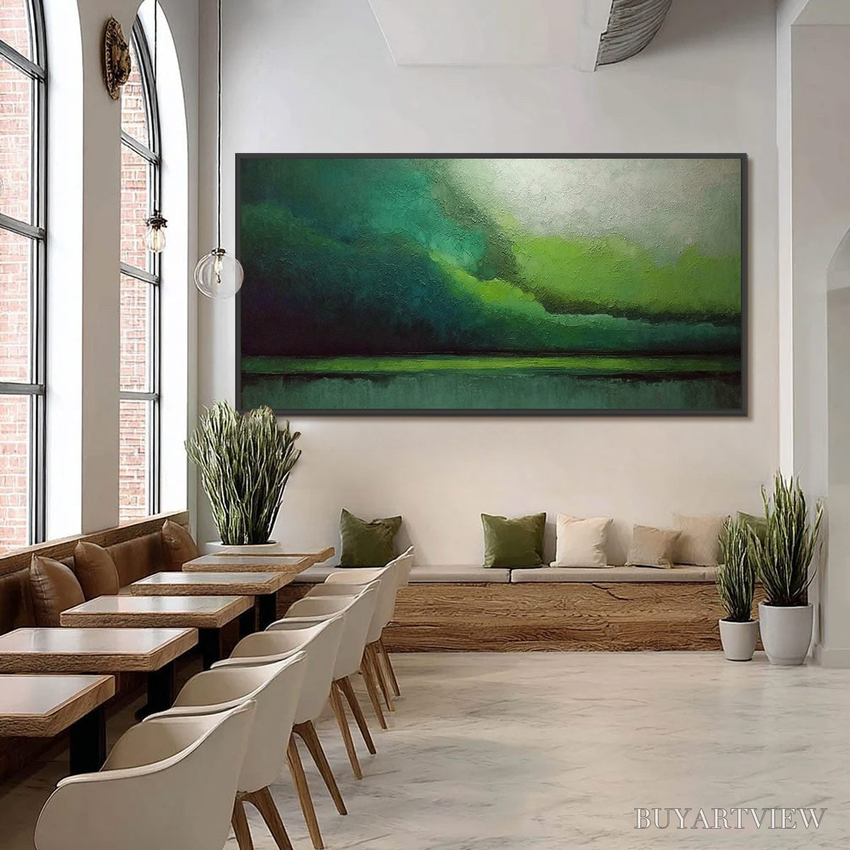 ARTOVITAS Verdant Calm – Large Green Abstract Landscape Textured Oil Painting - image 6