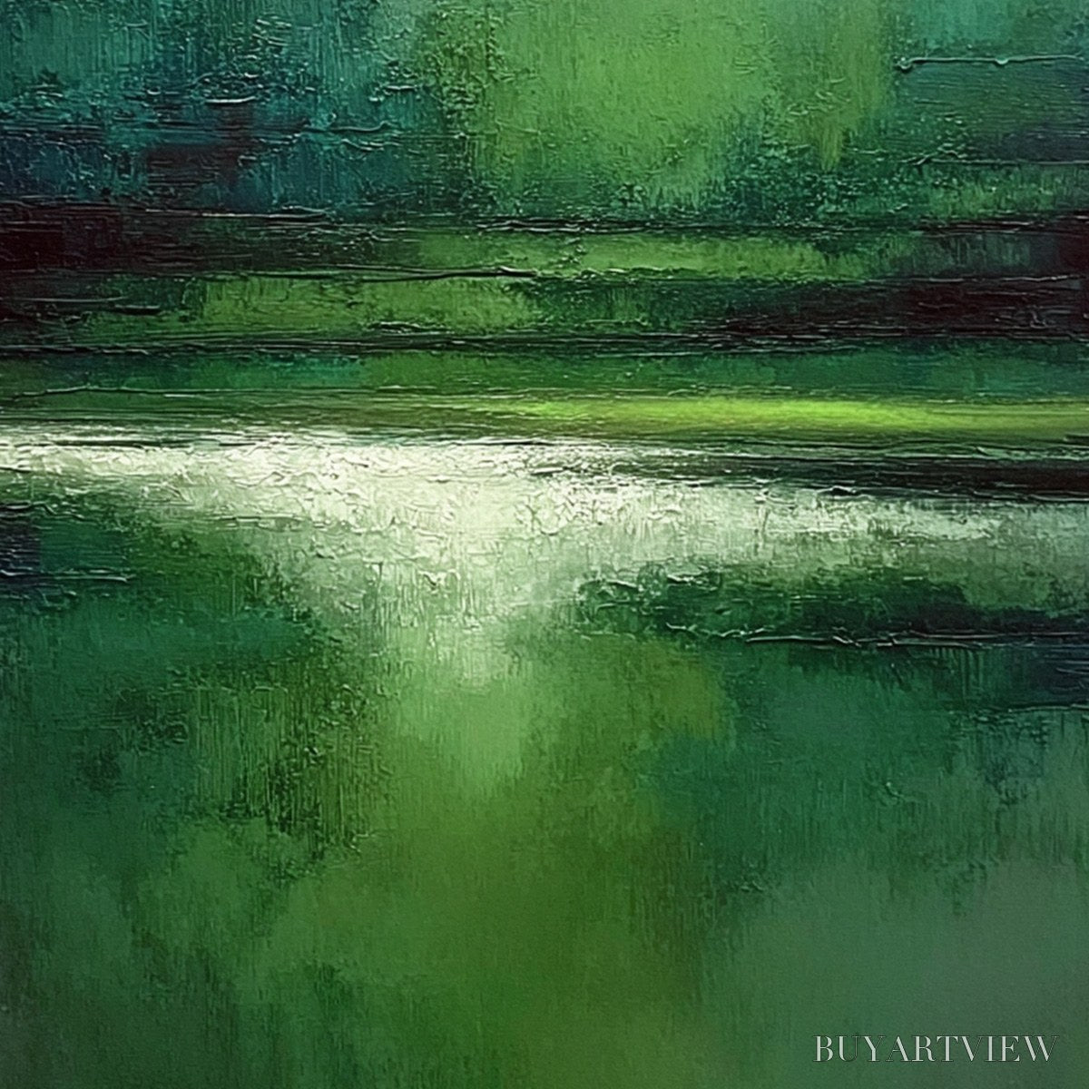 ARTOVITAS Verdant Stillness – Textured Green Abstract Landscape Oil Painting - image 3