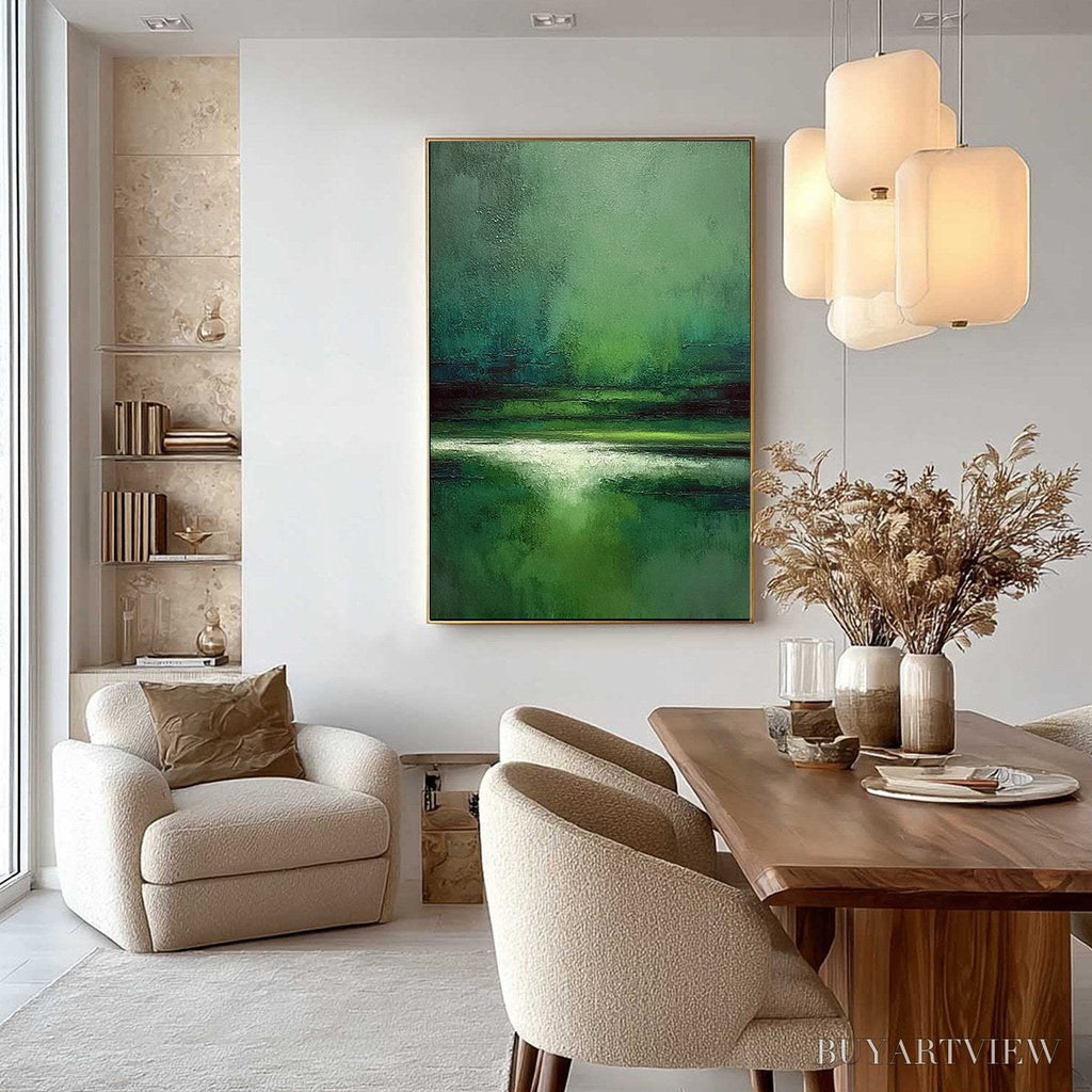 ARTOVITAS Verdant Stillness – Textured Green Abstract Landscape Oil Painting - image 4