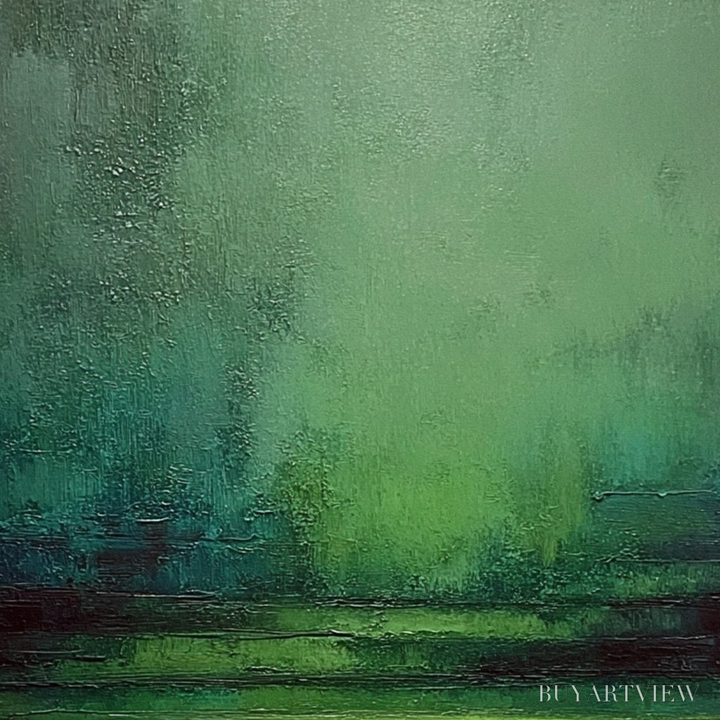 ARTOVITAS Verdant Stillness – Textured Green Abstract Landscape Oil Painting - image 5