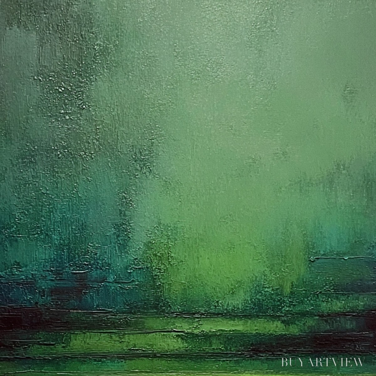 ARTOVITAS Verdant Stillness – Textured Green Abstract Landscape Oil Painting - image 5