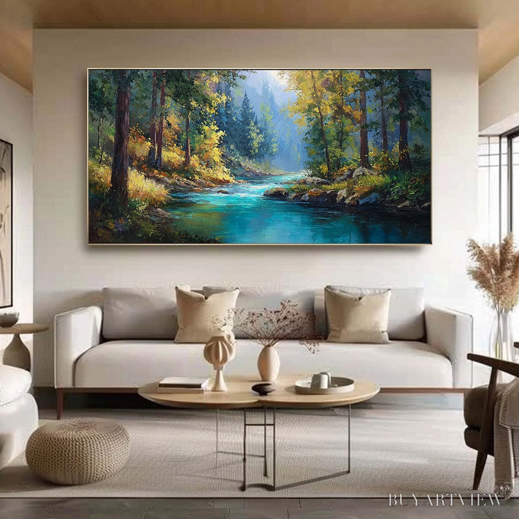 ARTOVITAS Sunbeam Creek – Vivid Forest River Landscape Oil Painting - image 2
