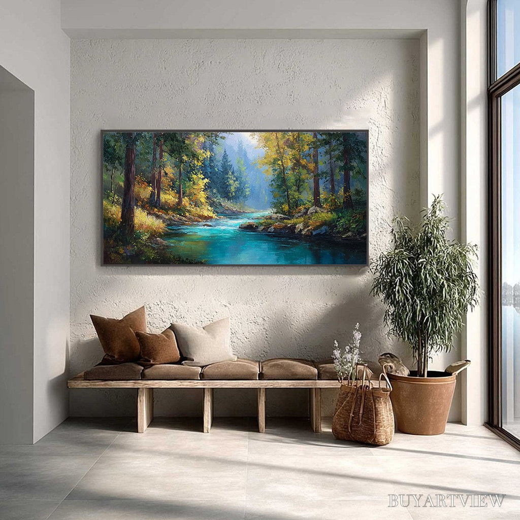 ARTOVITAS Sunbeam Creek – Vivid Forest River Landscape Oil Painting - image 4