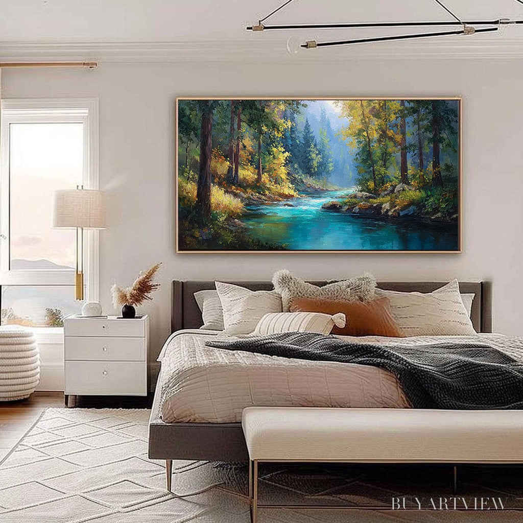 ARTOVITAS Sunbeam Creek – Vivid Forest River Landscape Oil Painting - image 6