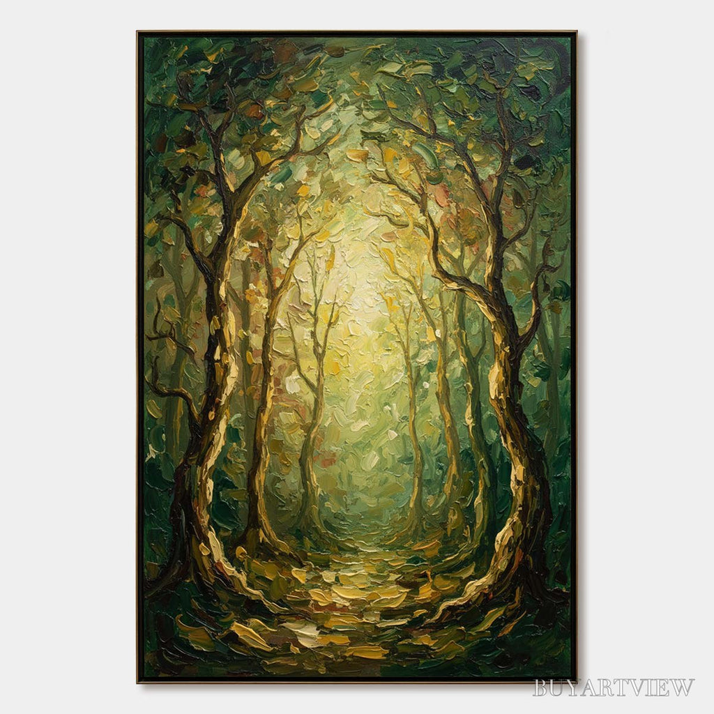 ARTOVITAS Luminous Trail – Textured Impasto Forest Path Oil Painting - image 1