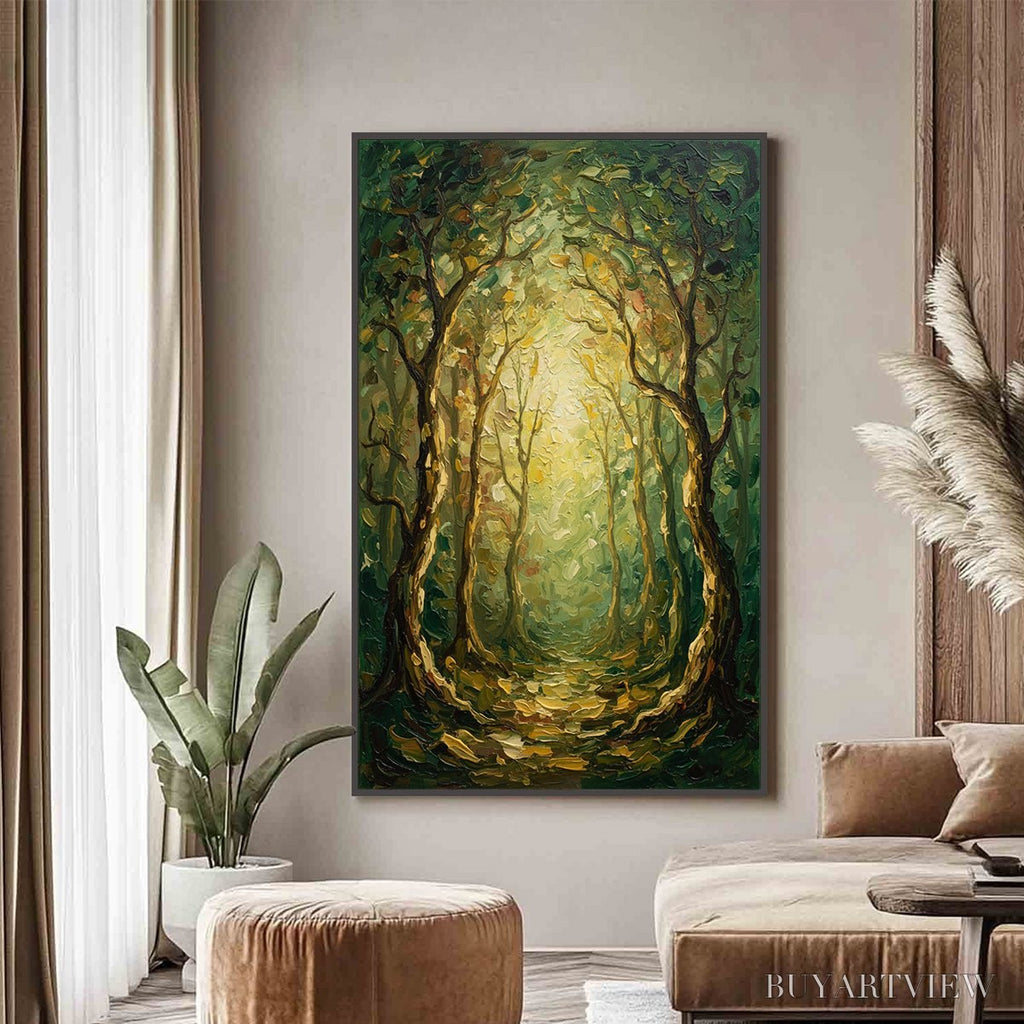 ARTOVITAS Luminous Trail – Textured Impasto Forest Path Oil Painting - image 2
