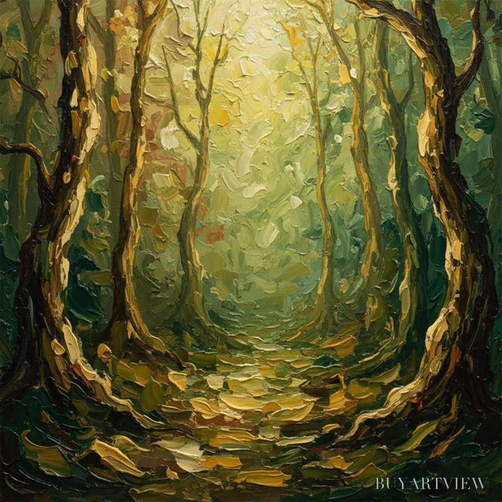 ARTOVITAS Luminous Trail – Textured Impasto Forest Path Oil Painting - image 3