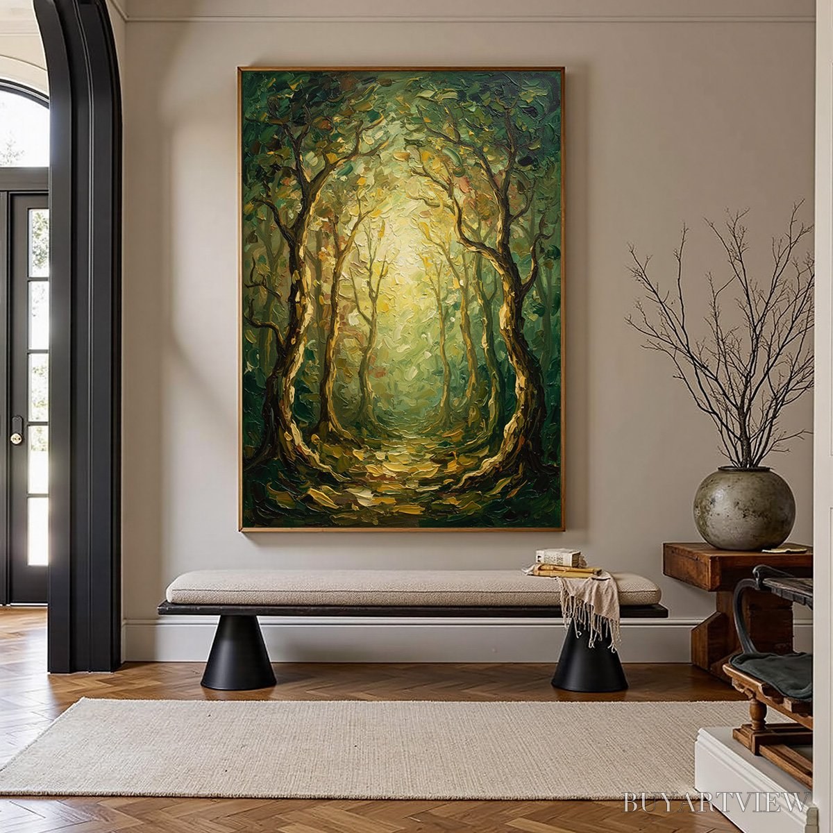 ARTOVITAS Luminous Trail – Textured Impasto Forest Path Oil Painting - image 4