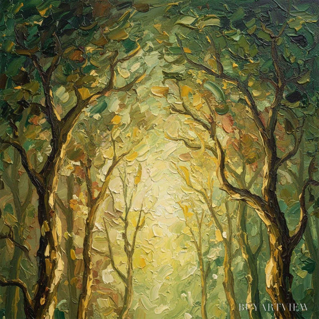 ARTOVITAS Luminous Trail – Textured Impasto Forest Path Oil Painting - image 5