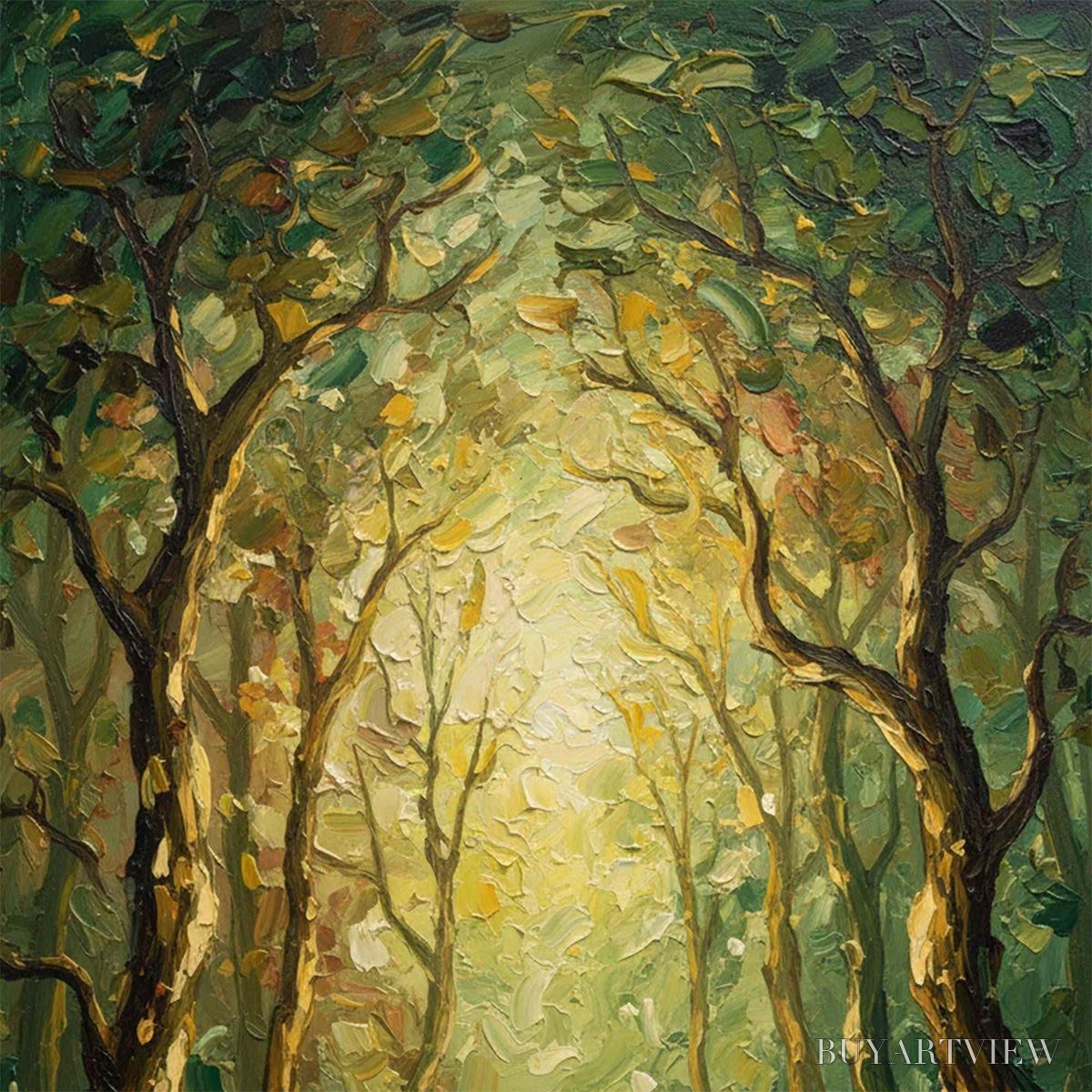 ARTOVITAS Luminous Trail – Textured Impasto Forest Path Oil Painting - image 5