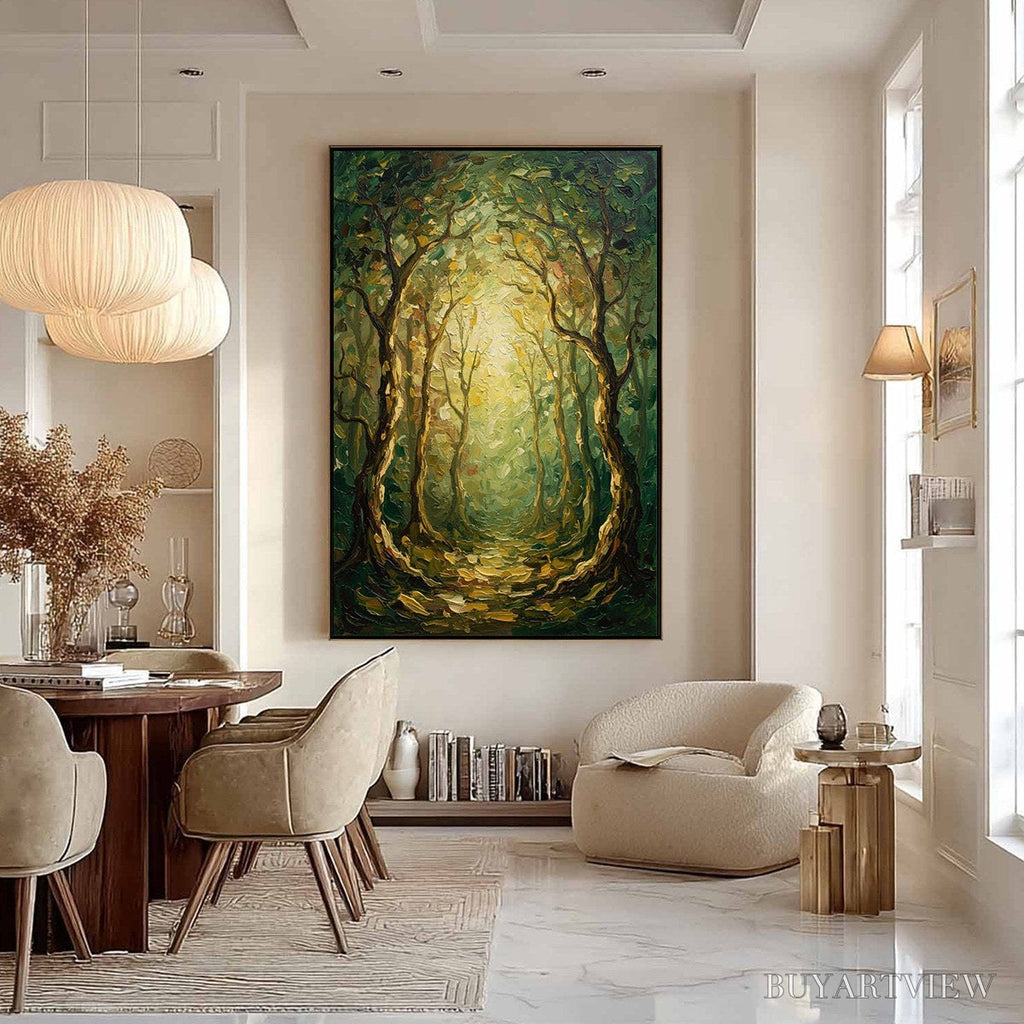 ARTOVITAS Luminous Trail – Textured Impasto Forest Path Oil Painting - image 6