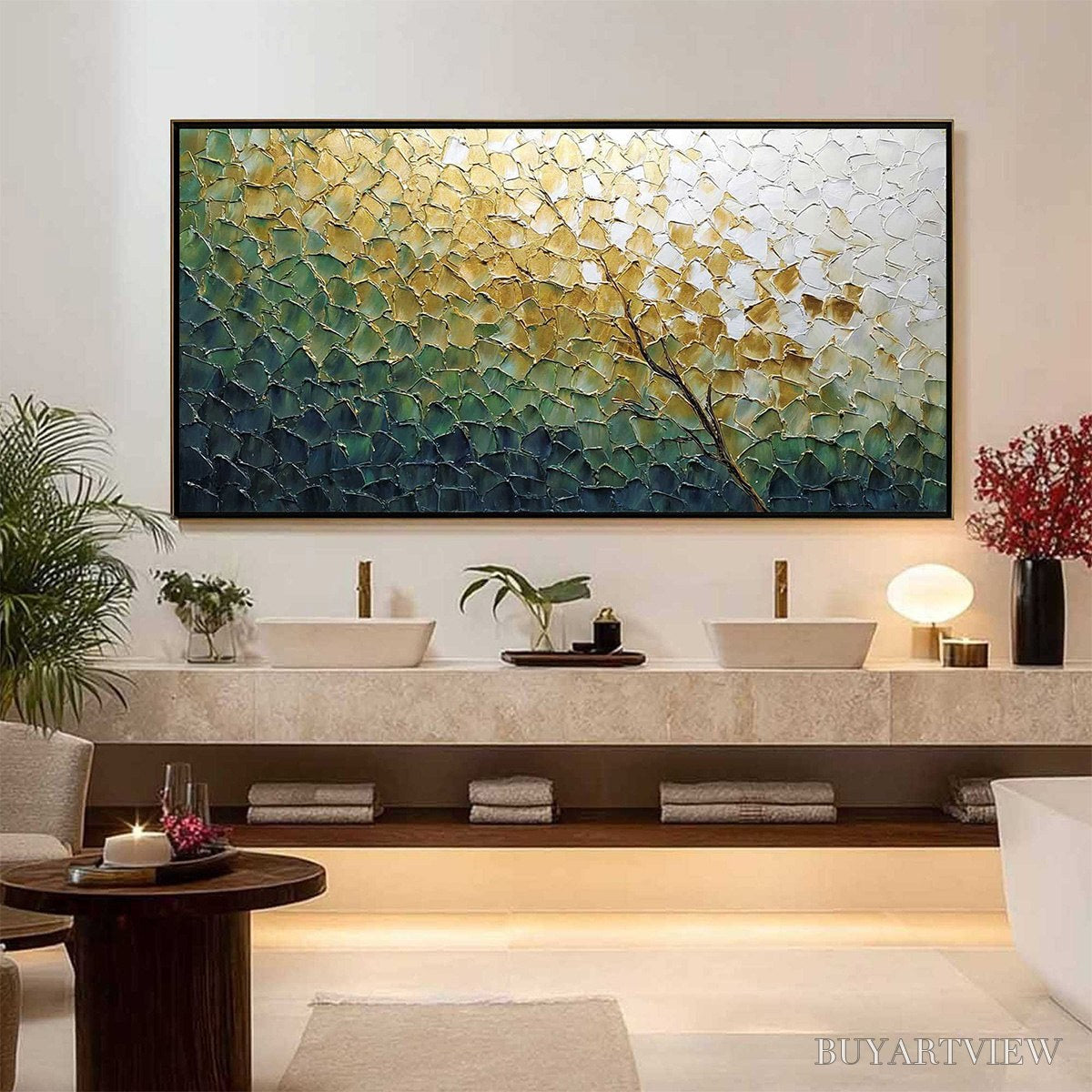 ARTOVITAS Golden Ascent – Heavily Textured Abstract Tree Landscape Painting - image 6