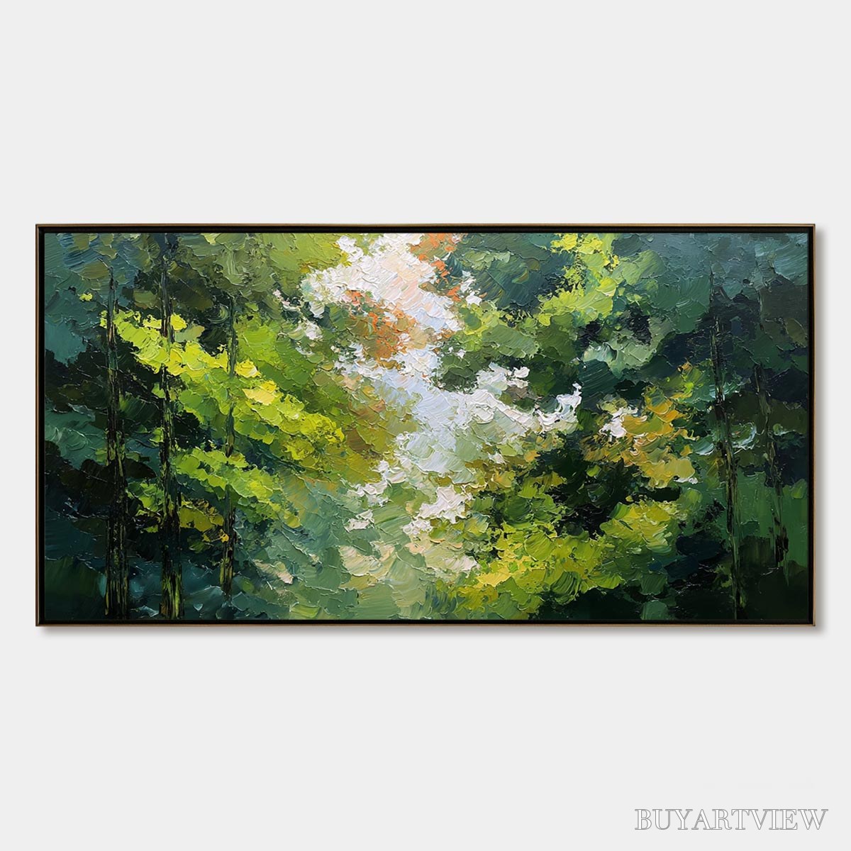 ARTOVITAS Emerald Light – Textured Forest Canopy Palette Knife Painting - image 1