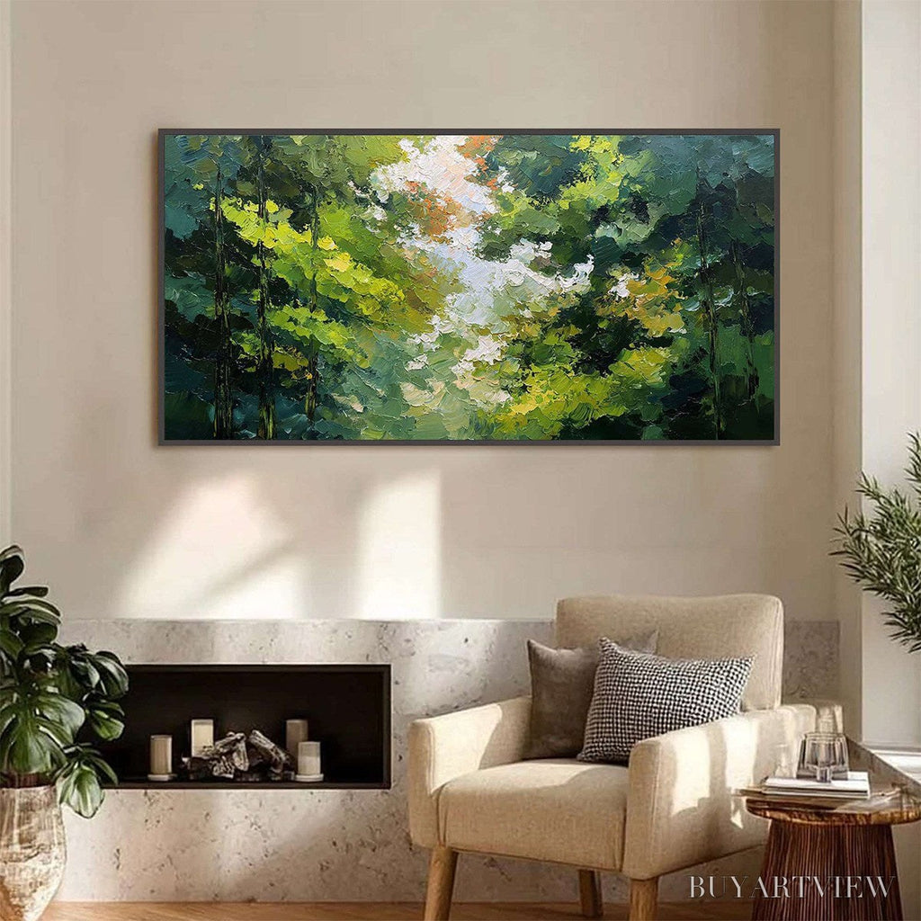 ARTOVITAS Emerald Light – Textured Forest Canopy Palette Knife Painting - image 2