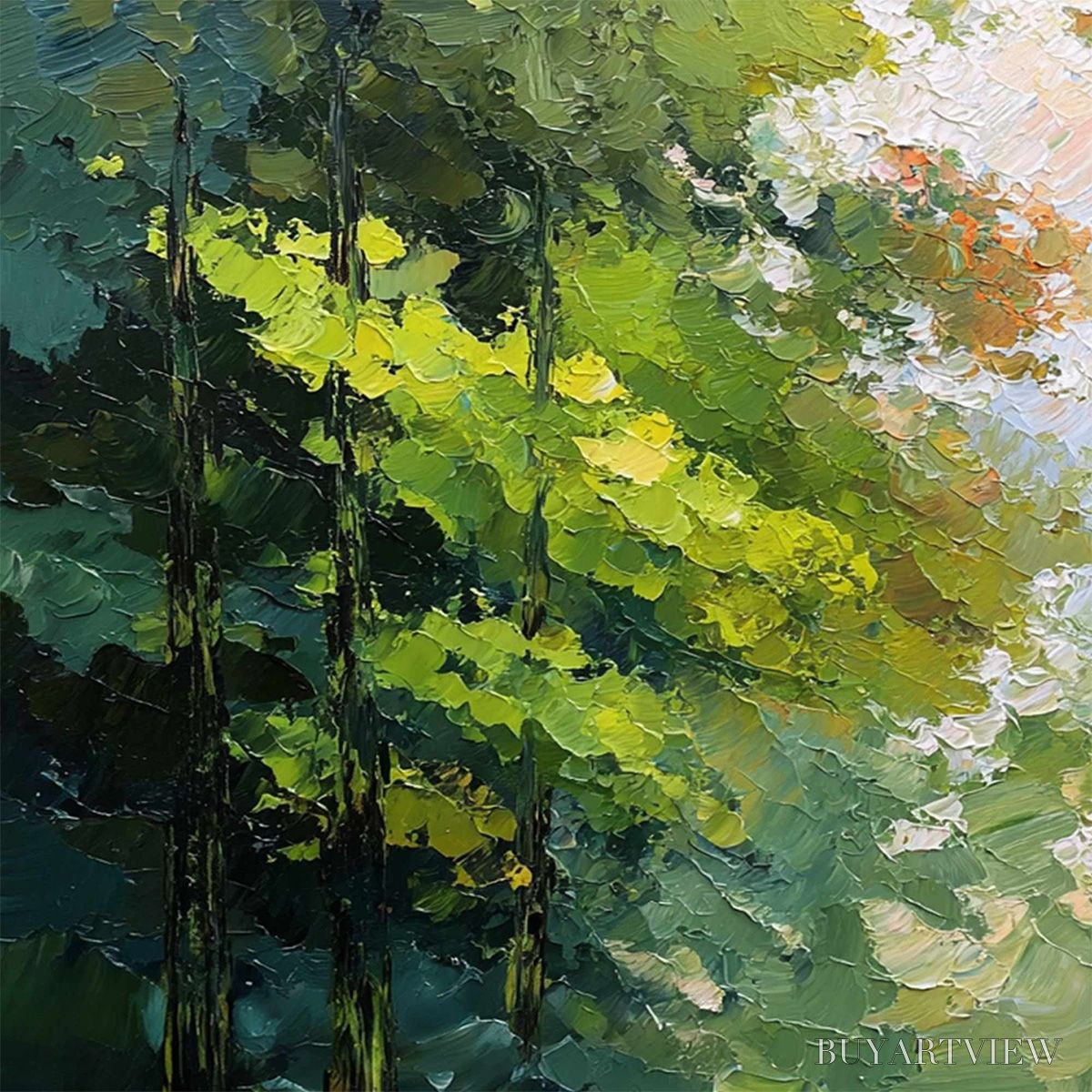 ARTOVITAS Emerald Light – Textured Forest Canopy Palette Knife Painting - image 3