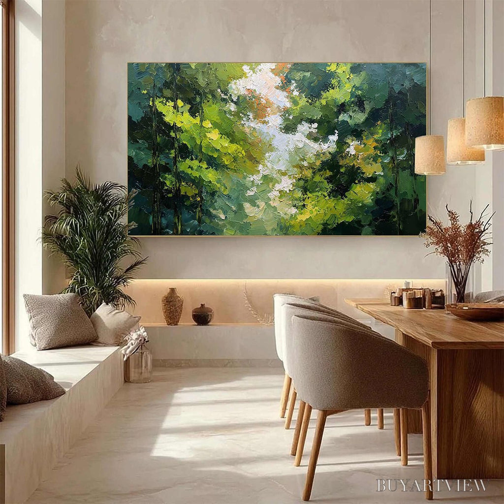 ARTOVITAS Emerald Light – Textured Forest Canopy Palette Knife Painting - image 4
