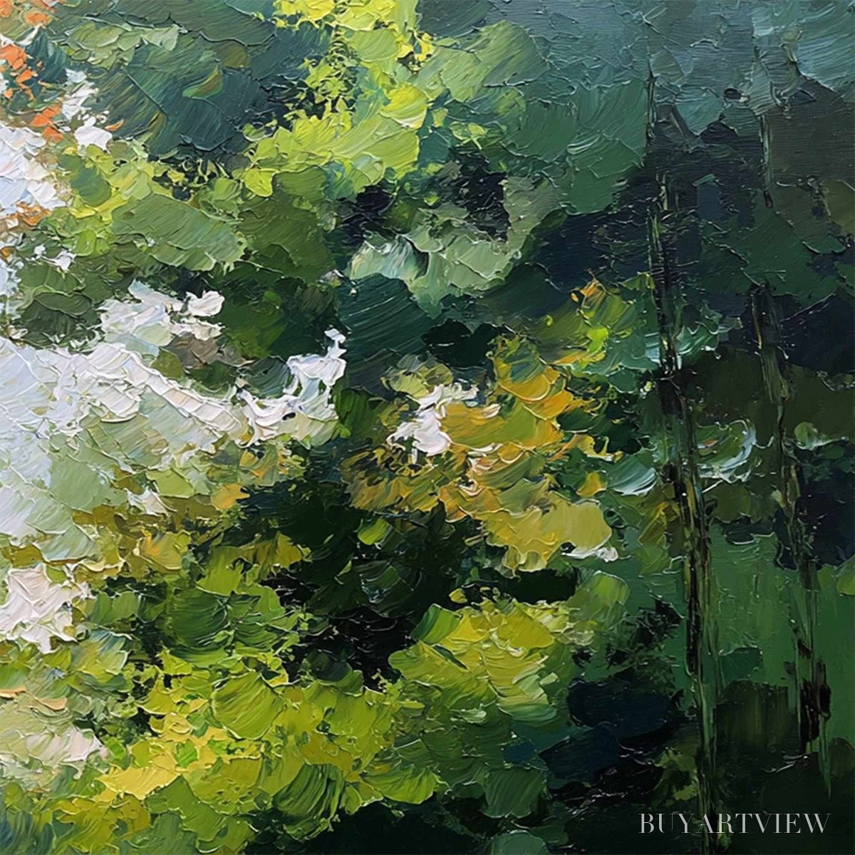 ARTOVITAS Emerald Light – Textured Forest Canopy Palette Knife Painting - image 5