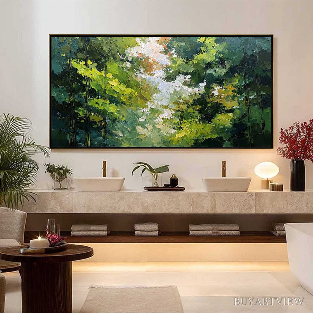 ARTOVITAS Emerald Light – Textured Forest Canopy Palette Knife Painting - image 6