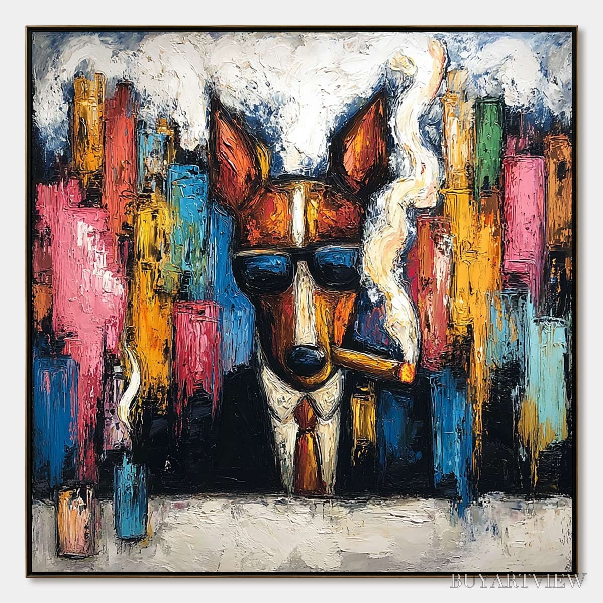 ARTOVITAS Top Dog – Textured Impasto Painting of a Dog in the City - image 1