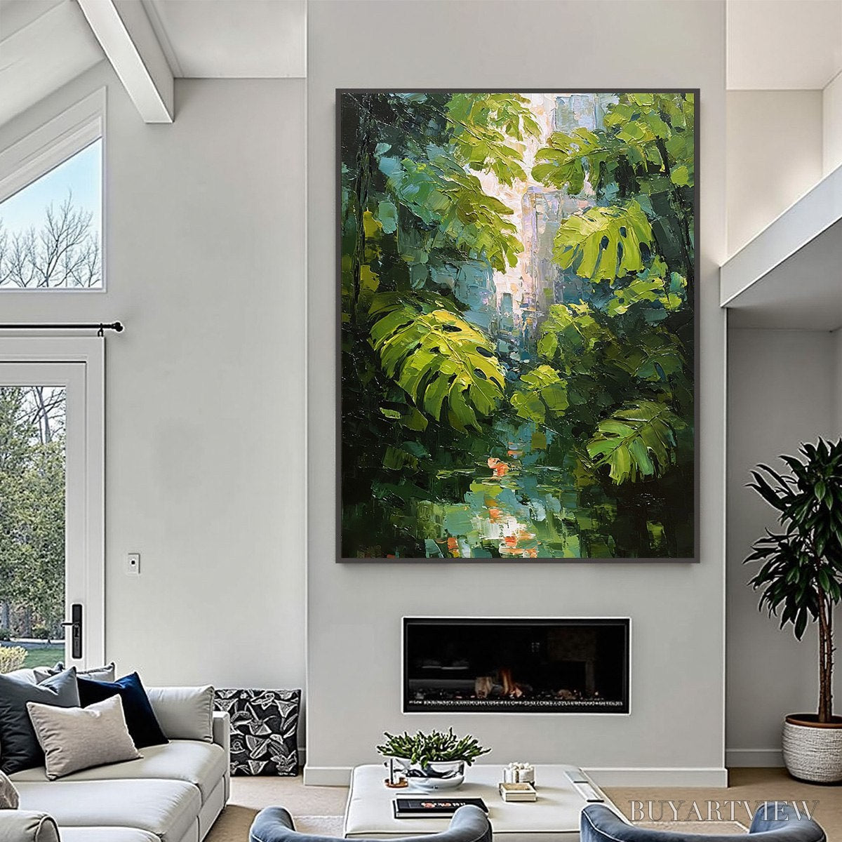 ARTOVITAS Emerald Sanctuary – Textured Impasto Forest & Plants Oil Painting - image 2