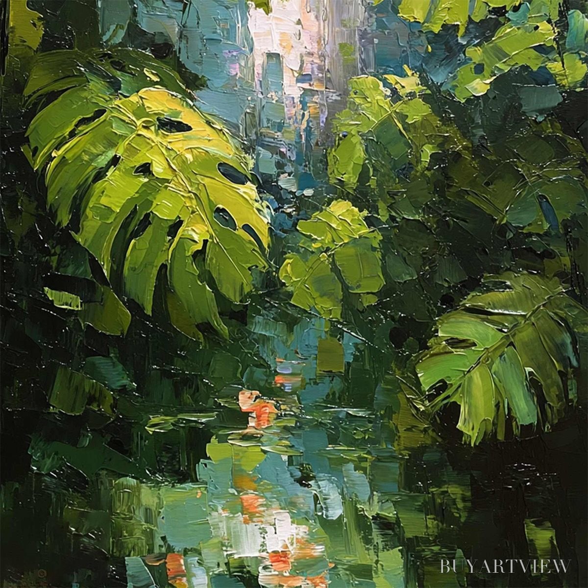 ARTOVITAS Emerald Sanctuary – Textured Impasto Forest & Plants Oil Painting - image 5