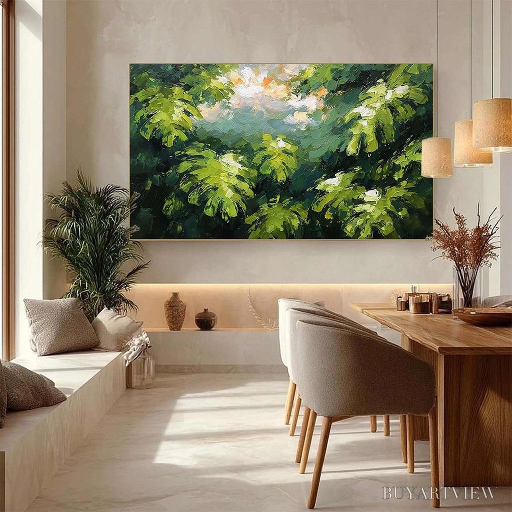 ARTOVITAS Verdant Sanctuary – Textured Impasto Painting of Sun-Kissed Jungle Leaves - image 4