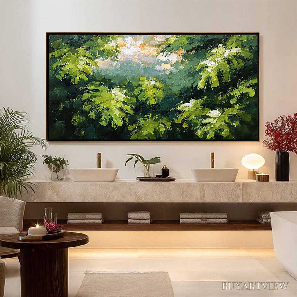 ARTOVITAS Verdant Sanctuary – Textured Impasto Painting of Sun-Kissed Jungle Leaves - image 6