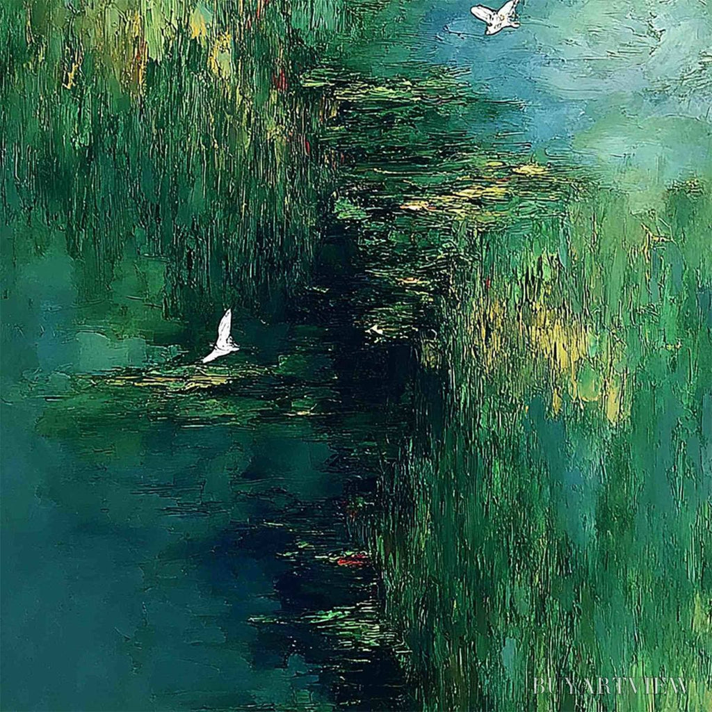 ARTOVITAS Verdant Sanctuary – Abstract Green Forest Landscape with Flying Birds - image 3