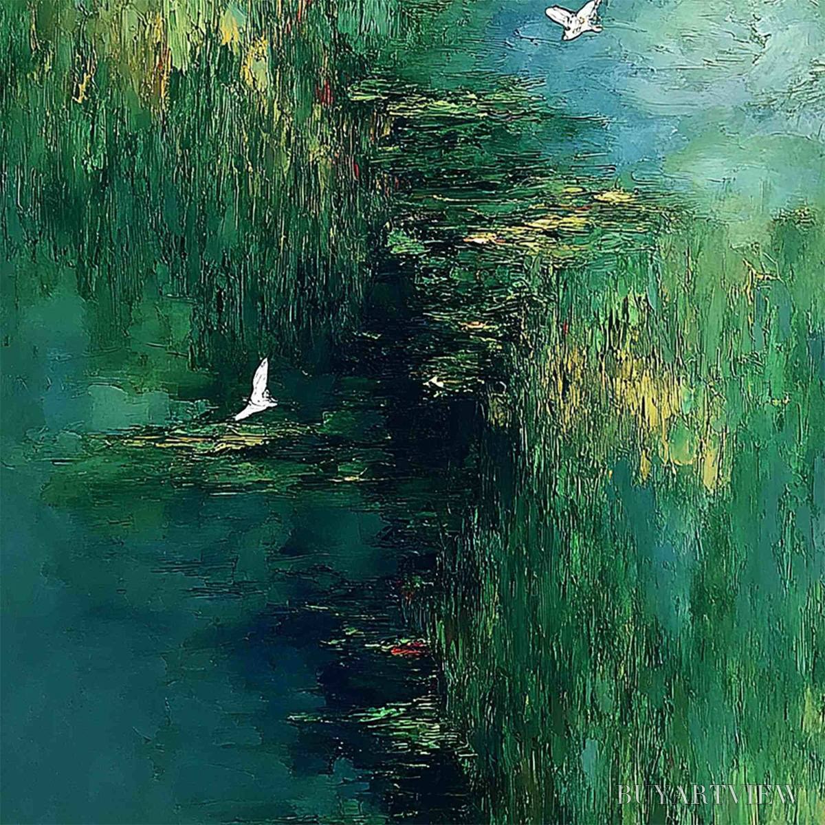 ARTOVITAS Verdant Sanctuary – Abstract Green Forest Landscape with Flying Birds - image 3