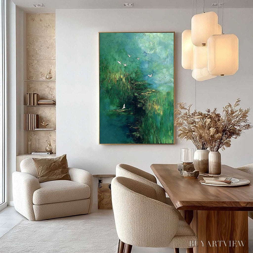 ARTOVITAS Verdant Sanctuary – Abstract Green Forest Landscape with Flying Birds - image 4