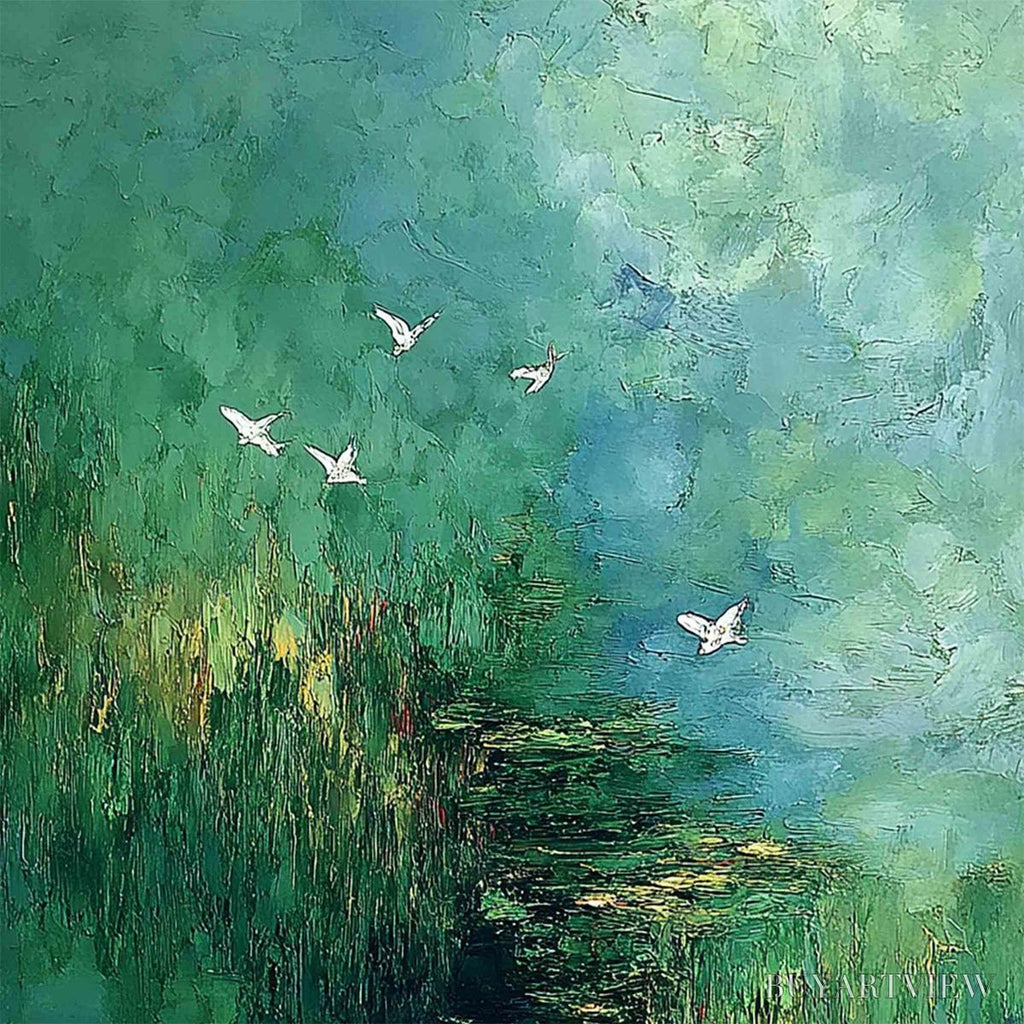 ARTOVITAS Verdant Sanctuary – Abstract Green Forest Landscape with Flying Birds - image 5