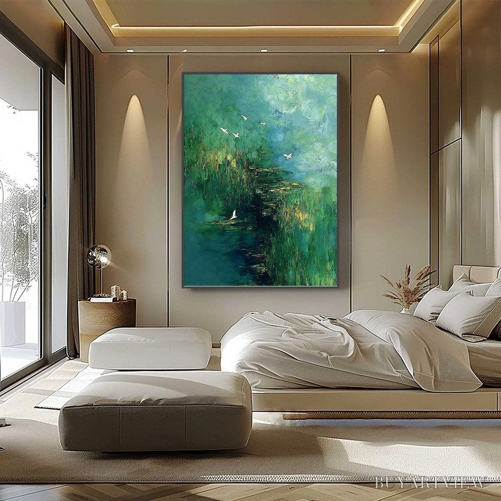 ARTOVITAS Verdant Sanctuary – Abstract Green Forest Landscape with Flying Birds - image 6