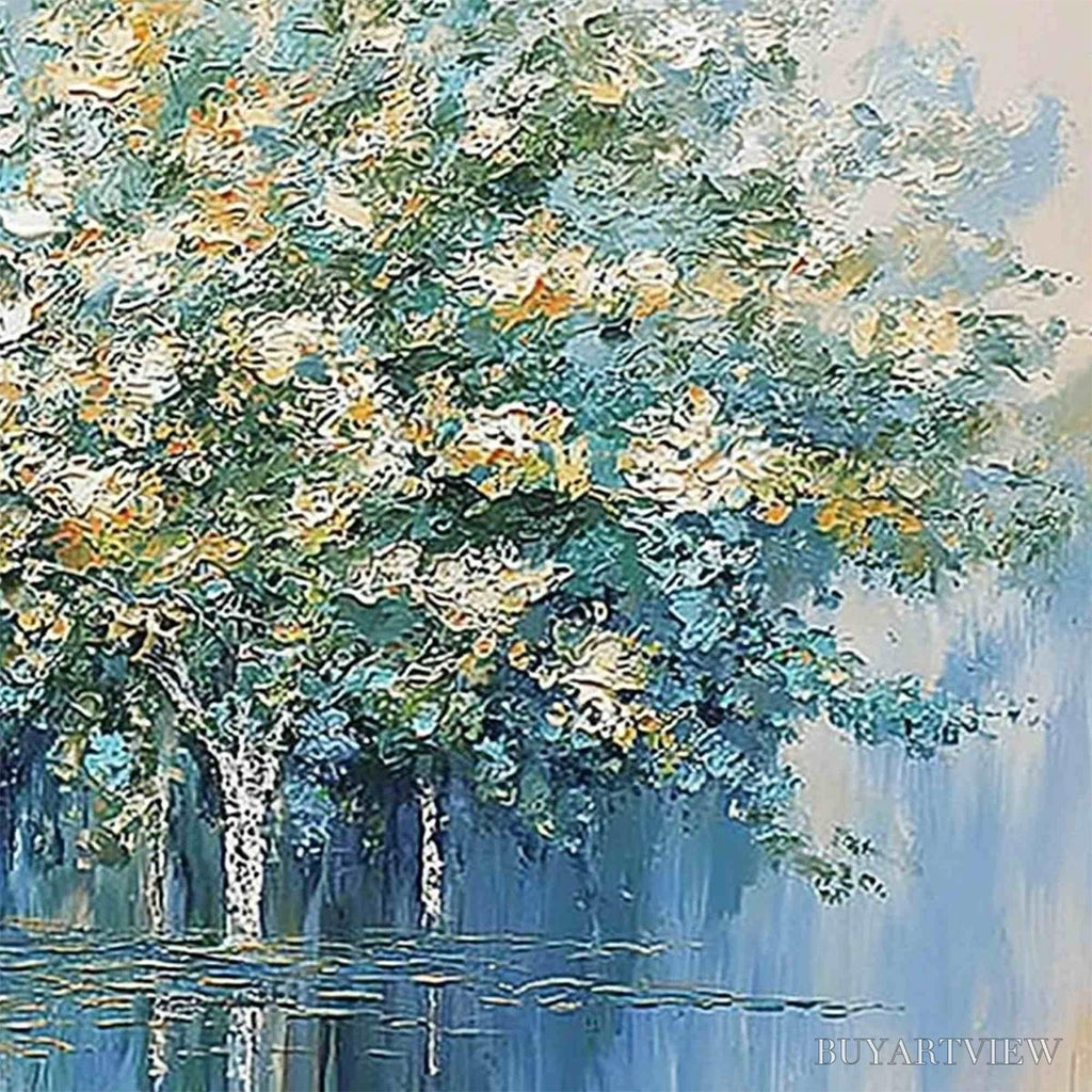 ARTOVITAS Seasonal Embrace – Textured Palette Knife Forest Reflection Painting - image 5