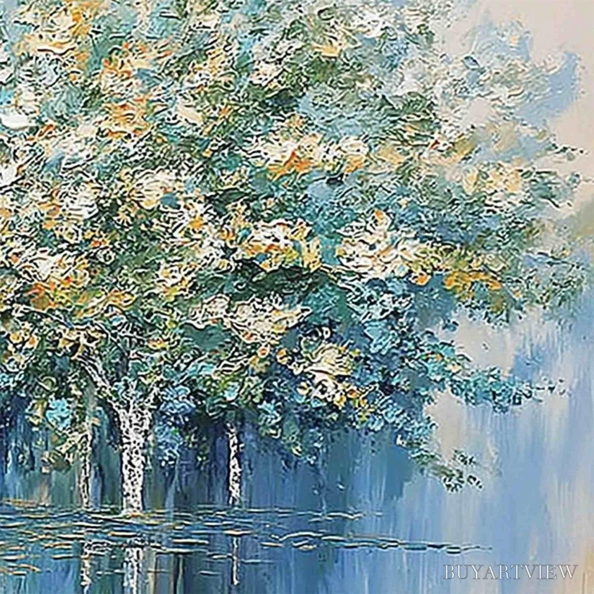 ARTOVITAS Seasonal Embrace – Textured Palette Knife Forest Reflection Painting - image 5