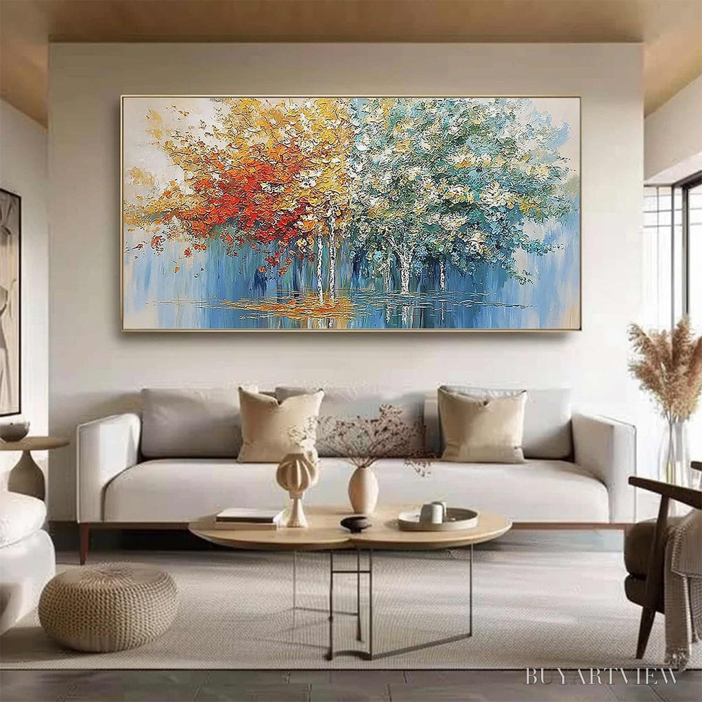 ARTOVITAS Seasonal Embrace – Textured Palette Knife Forest Reflection Painting - image 6