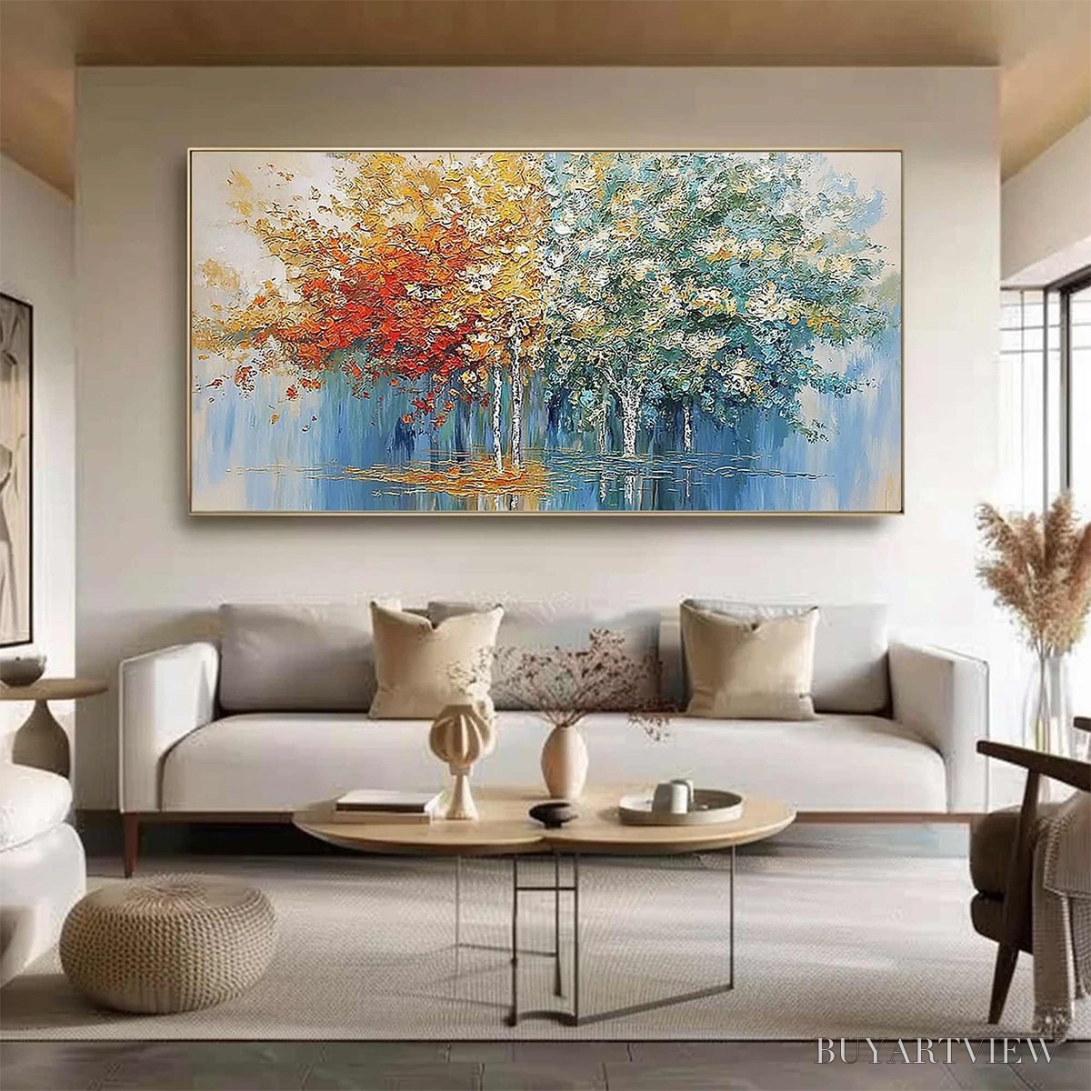 ARTOVITAS Seasonal Embrace – Textured Palette Knife Forest Reflection Painting - image 6