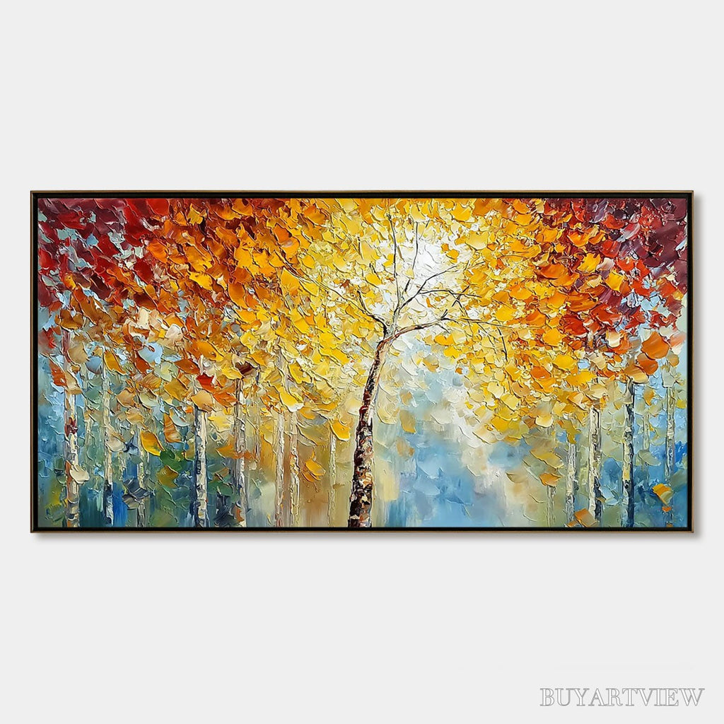 ARTOVITAS Autumn'S Embrace – Textured Palette Knife Autumn Forest Oil Painting - image 1
