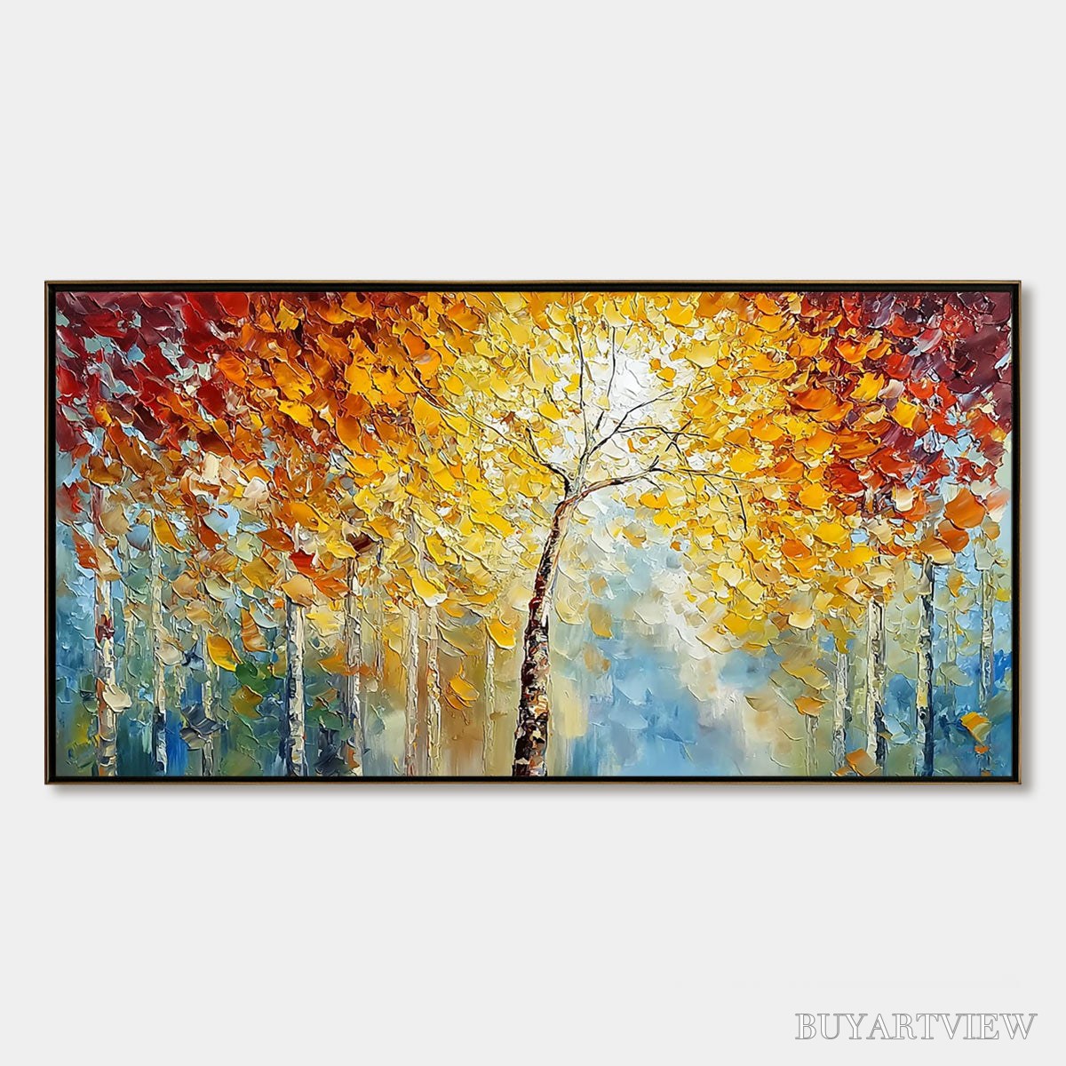 ARTOVITAS Autumn'S Embrace – Textured Palette Knife Autumn Forest Oil Painting - image 1