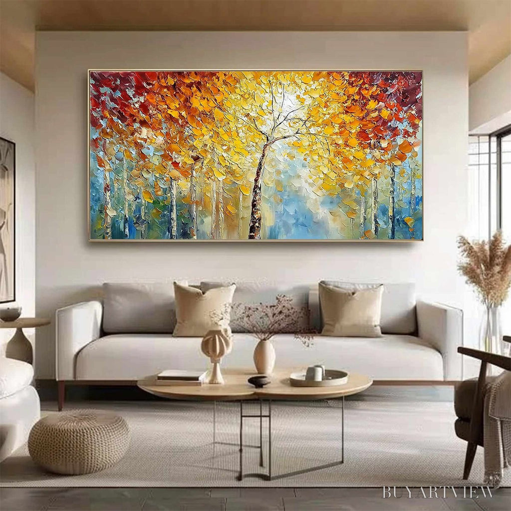 ARTOVITAS Autumn'S Embrace – Textured Palette Knife Autumn Forest Oil Painting - image 2